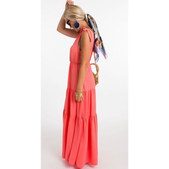 Everly Tiered Tie Strap Dress Coral Size Small - Picture 3 of 13